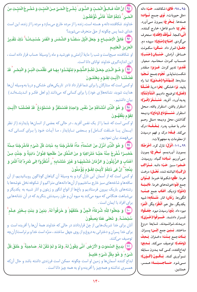 قرآن  بشیر با ترجمه و معنی بعضی از لغات صفحه 140