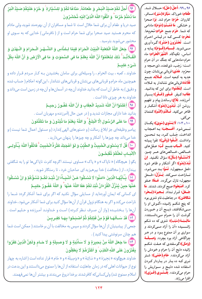قرآن  بشیر با ترجمه و معنی بعضی از لغات صفحه 124