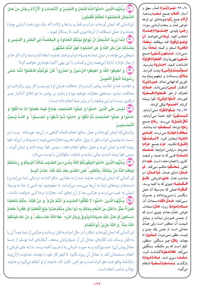 قرآن  بشیر با ترجمه و معنی بعضی از لغات صفحه 123