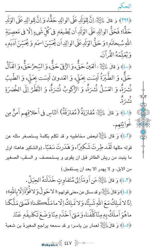 نهج البلاغه عربی مرکز طبع و نشر قرآن کریم صفحه 447