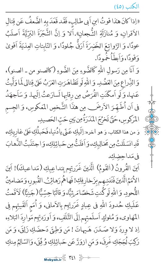 نهج البلاغه عربی مرکز طبع و نشر قرآن کریم صفحه 341
