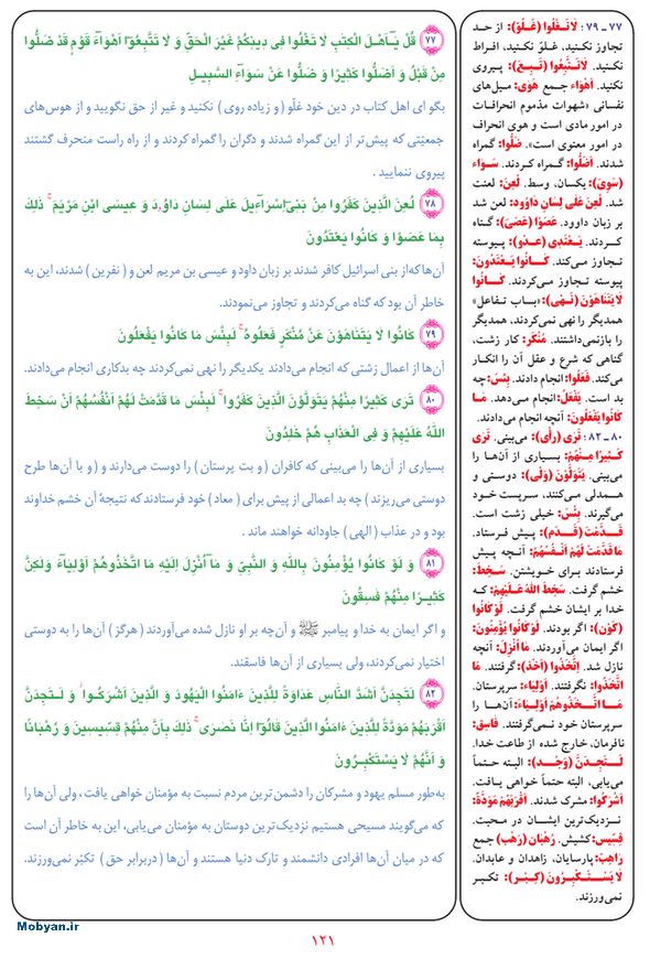 قرآن  بشیر با ترجمه و معنی بعضی از لغات صفحه 121