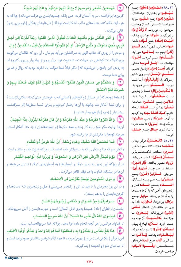 قرآن  بشیر با ترجمه و معنی بعضی از لغات صفحه 261