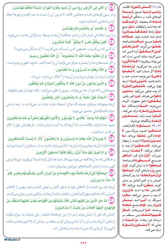 قرآن  بشیر با ترجمه و معنی بعضی از لغات صفحه 269