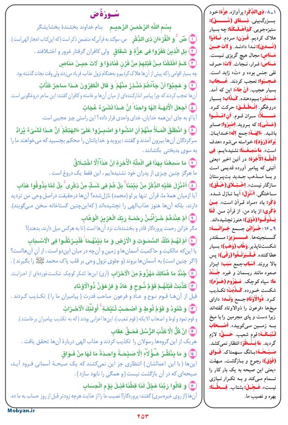 قرآن  بشیر با ترجمه و معنی بعضی از لغات صفحه 453