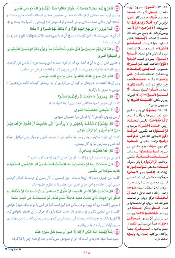 قرآن  بشیر با ترجمه و معنی بعضی از لغات صفحه 318