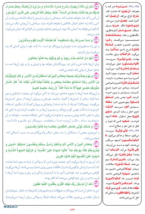 قرآن  بشیر با ترجمه و معنی بعضی از لغات صفحه 144