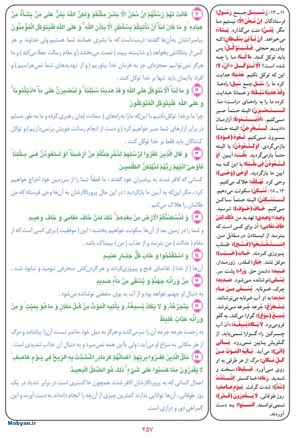 قرآن  بشیر با ترجمه و معنی بعضی از لغات صفحه 257
