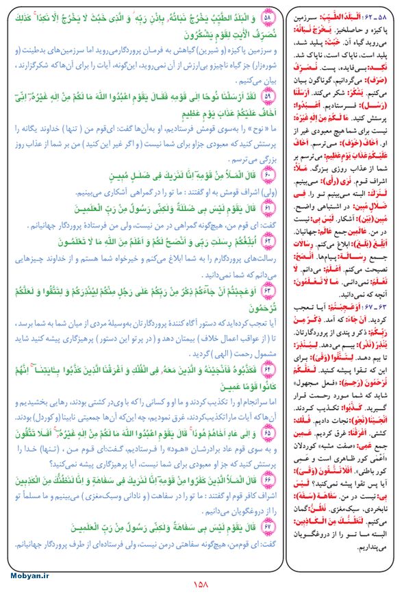 قرآن  بشیر با ترجمه و معنی بعضی از لغات صفحه 158