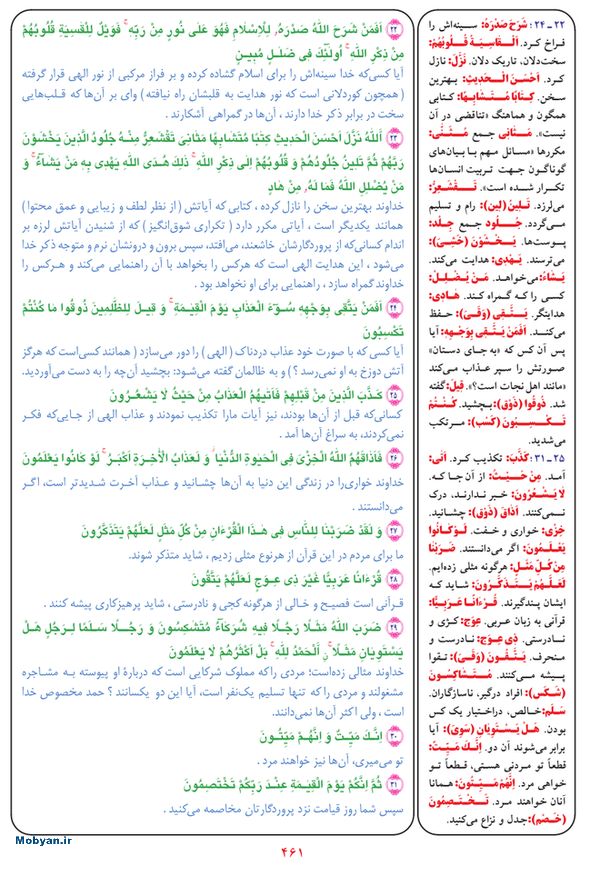 قرآن  بشیر با ترجمه و معنی بعضی از لغات صفحه 461