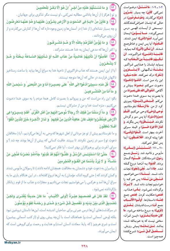 قرآن  بشیر با ترجمه و معنی بعضی از لغات صفحه 248