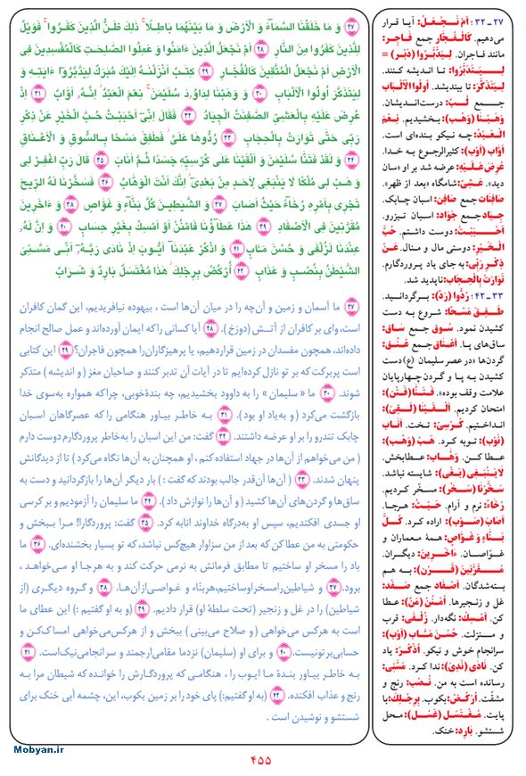 قرآن  بشیر با ترجمه و معنی بعضی از لغات صفحه 455