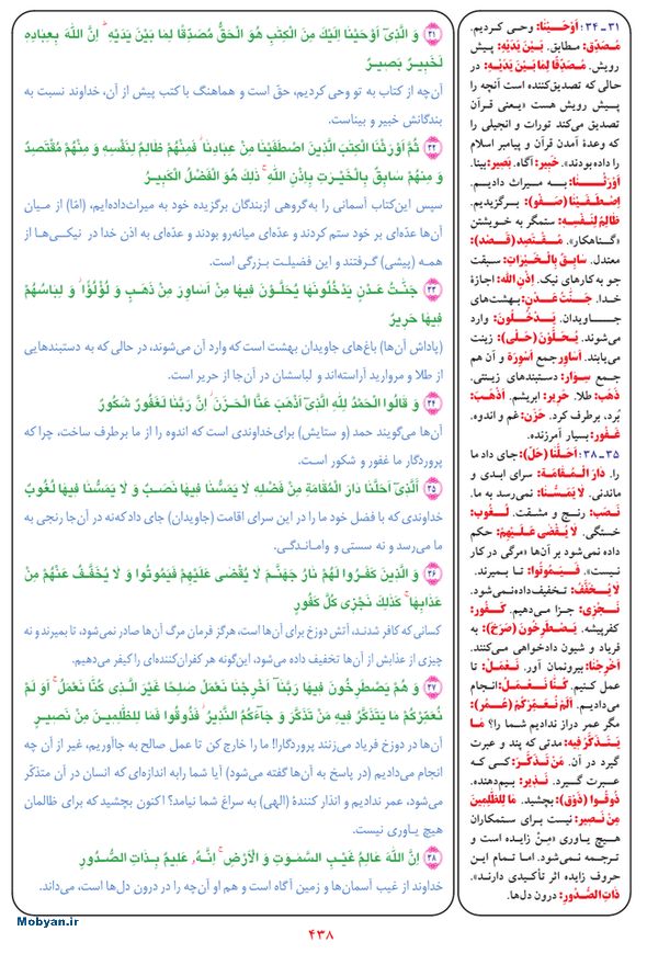 قرآن  بشیر با ترجمه و معنی بعضی از لغات صفحه 438