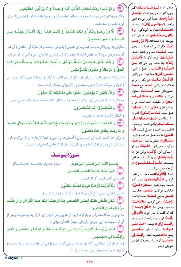 قرآن  بشیر با ترجمه و معنی بعضی از لغات صفحه 235