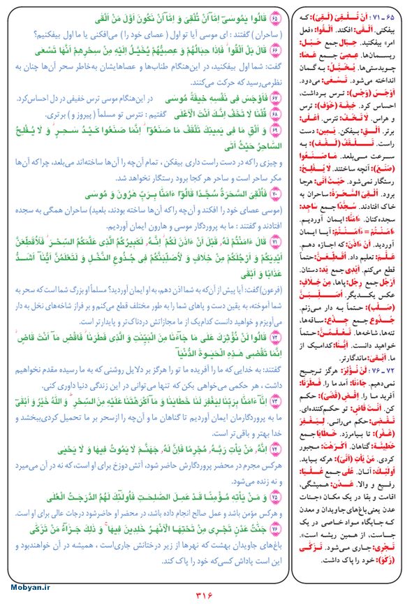 قرآن  بشیر با ترجمه و معنی بعضی از لغات صفحه 316