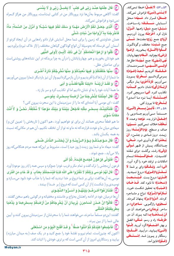 قرآن  بشیر با ترجمه و معنی بعضی از لغات صفحه 315