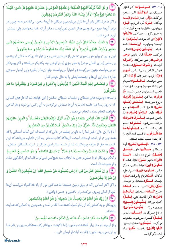 قرآن  بشیر با ترجمه و معنی بعضی از لغات صفحه 142