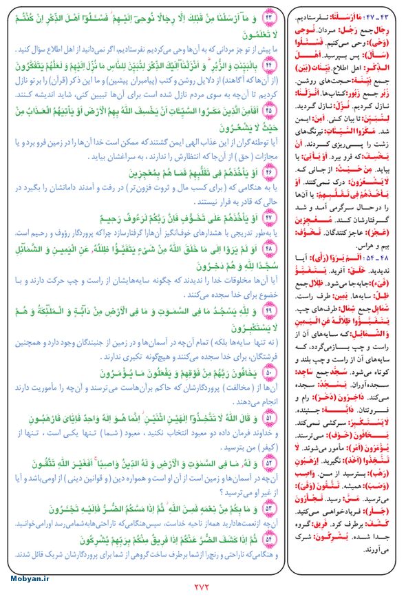قرآن  بشیر با ترجمه و معنی بعضی از لغات صفحه 272