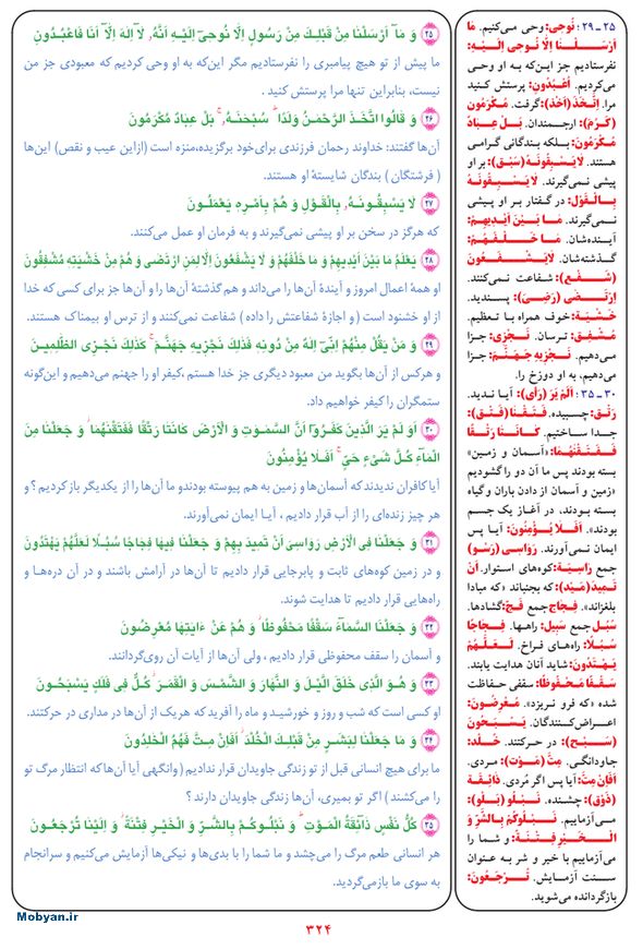 قرآن  بشیر با ترجمه و معنی بعضی از لغات صفحه 324