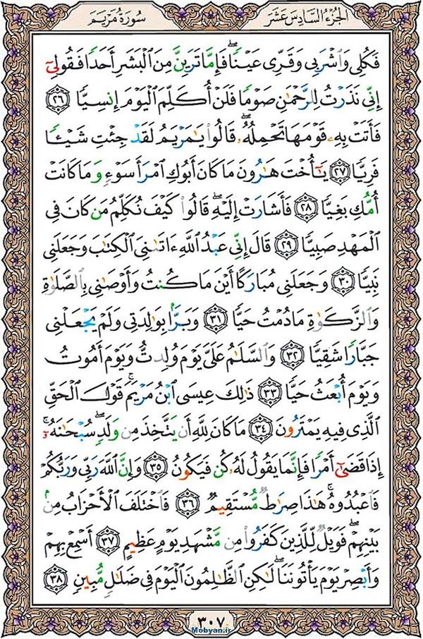 قرآن  عثمان طه با کیفیت بالا صفحه 307
